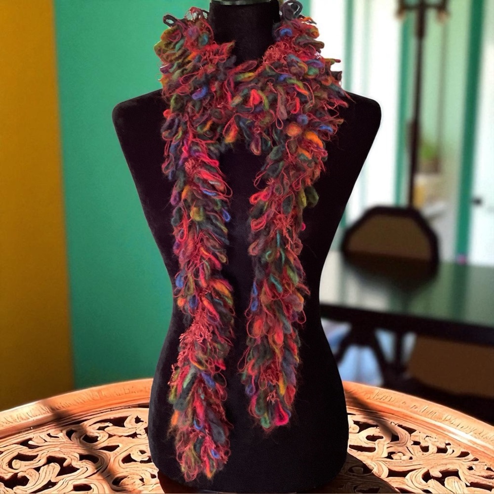 💖 Hand Knit Multicolour Boa Scarf 💖